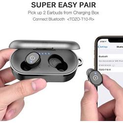 TOZO T10 Bluetooth 5.0 Wireless Earbuds with Wireless Charging Case IPX8 Waterproof TWS Stereo Headphones in Ear Built in Mic Headset Premium Sound with Deep Bass for Sport Black(Renewed)