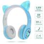WOICE Bluetooth Headphones, Cat Ear LED Light Up Wireless Foldable Headphones Over Ear with Mic, Music Sharing Function and 85db Limited for iPhone/iPad/Smartphones/Laptop/PC(Sky Blue)