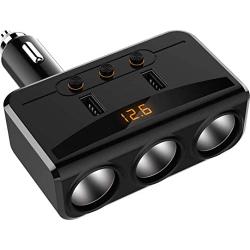 Car Charger with Dual USB, 3 Cigarette Lighter Sockets,Adapter with Voltmeter Monitor fit for 12V,24V Car,Compatible for iPhone,LG,HTC,Samsung,BlackBerry and More