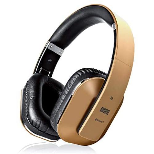 August EP650 Bluetooth Over Ear Wireless Stereo NFC 3.5mm Headphones with Rechargeable Battery, Multipoint and Built-in Microphone for Mobile Phones, iPhone, iPad, Laptops, Tablets, Smartphones - Gold