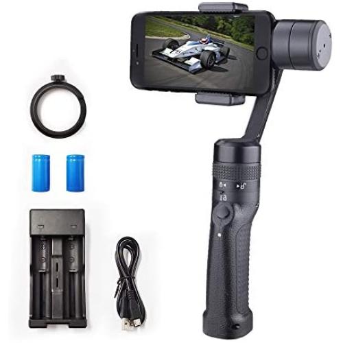 POPO 3-Axis Gimbal Stabilizer for Android & iPhone X XR XS Smartphone Handheld Vlog Youtuber Live Video Record & Sport Inception Mode Face Object Tracking Motion Mobile Vertical Panorama (Black)