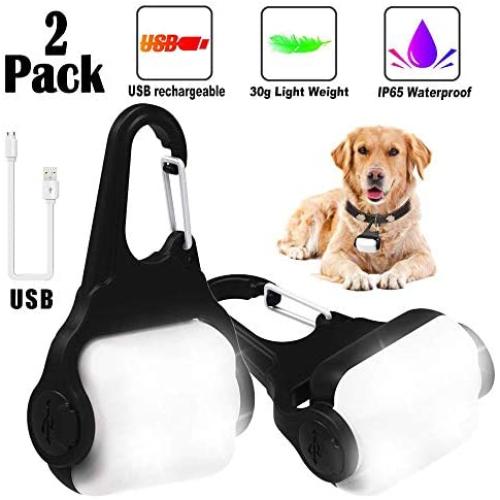 Derlights Dog Light with USB Rechargeable,Clip-On Dog Collar Light, IP65 Waterproof Led Safety Emergency Dog Lights for Night Walking Running Cats Pet Camping or Bike, 2 Pack