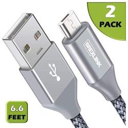 Micro USB Cable Android, BrexLink Micro USB to USB 2.0 Cable (2-Pack, 6.6 Feet) Nylon Braided Sync and Fast Charging Cable for Samsung, Kindle, Android Smartphones, Galaxy S7 Edge, Moto G5, PS4 (Grey)