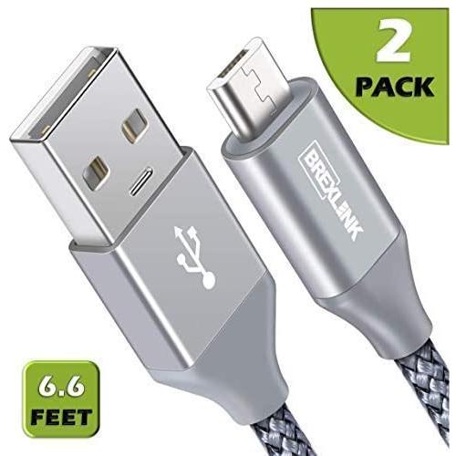 Micro USB Cable Android, BrexLink Micro USB to USB 2.0 Cable (2-Pack, 6.6 Feet) Nylon Braided Sync and Fast Charging Cable for Samsung, Kindle, Android Smartphones, Galaxy S7 Edge, Moto G5, PS4 (Grey)