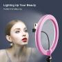 10” LED Ring Light with Tripod Stand and Phone Holder for Makeup/Live Streaming/YouTube Videos/Photography, Dimmable Desk Selfie Ring Light with Wireless Remote for iPhone and Android, Pink