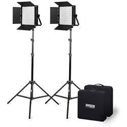 Fovitec - Portable 2-Light 600 LED Daylight Panel Kit for Video & Photo with DMX, V-Lock Mount, Case, and Stands