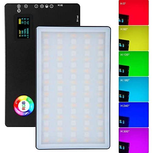 RGB Video Light Panel 360° Full Color LED Light Portable On Camera Light 3200K-7500K CRI>96+, 9 Lighting Effect Modes
