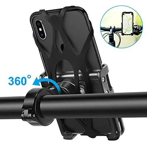 Todarrun Universal Bike Phone Mount | Motorcycle Phone Holder Adjustable can 360 Degree Rotation With Fall Prevention Silicone Bands Fits iPhone X|Xs Max Xr 8|8 Plus Galaxy S9 Holds Phones from 3.5-7&quot
