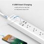 IECOPOWER Surge Protector Power Strip with 4 Fast Charging USB Port,Desktop Charging Station 4.5 ft Extension Cord for Cruise Ship, Office and Dorm Room Multi Plug Extender (White)