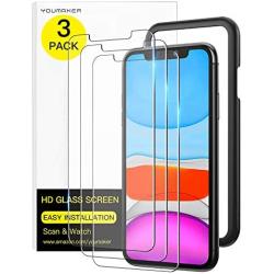 YOUMAKER 3 Pack HD Tempered Glass Screen Protector for iPhone 11 & iPhone XR, Case Friendly with Easy Installation Alignment Frame Premium Tempered Glass Film for Apple iPhone XR/11 6.1 inch - 3 Packs