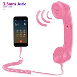 Cell Phone Handset, Retro Telephone Handset 3.5 mm Wired Anti Radiation Noise Reduction Receivers for iPhone, Android Mobile Phones, Smartphone (Pink)