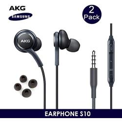 OEM ElloGear Earbuds Stereo Headphones for Samsung Galaxy S10 S10e Plus Cable 3.5mm Jack - Designed by AKG - with Microphone and Volume Buttons (Grey) - 2 Pack