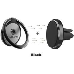 Phone Ring Holder Finger Kickstand 360° Rotation Metal Ring Grip with Magnetic Phone Car Mount Holder Car Air Vent Magnetic Mount Car Phone Holder for iPhone 11 Pro Xs Max XR X 8 All Smartphone(black)