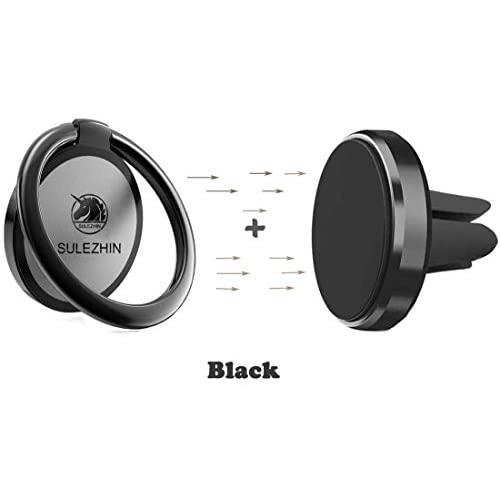 Phone Ring Holder Finger Kickstand 360° Rotation Metal Ring Grip with Magnetic Phone Car Mount Holder Car Air Vent Magnetic Mount Car Phone Holder for iPhone 11 Pro Xs Max XR X 8 All Smartphone(black)