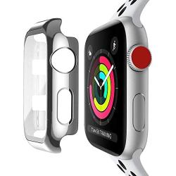 baozai Compatible with Apple Watch 38mm Case with Built-in Tempered Glass Screen Protector, Full Coverage Hard iWatch Case for Series 3/2/1 (Silver, 38mm Series 3/2/1)