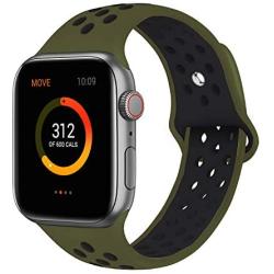 SMEECO Compatible with Apple Watch Replacement Band 44mm 42mm Sport Breathable Silicone Wrist Straps Compatible with iWatch Series 5/4/3/2/1(Olive Green/Black,Large)