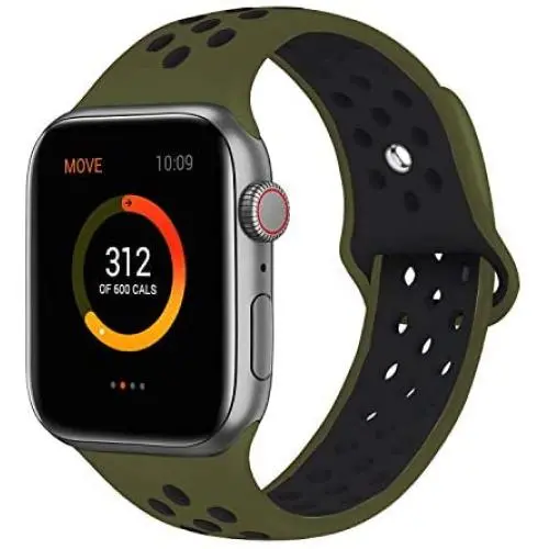SMEECO Compatible with Apple Watch Replacement Band 44mm 42mm Sport Breathable Silicone Wrist Straps Compatible with iWatch Series 5/4/3/2/1(Olive Green/Black,Large) SMEECO Compatible with Apple Watch Replacement Band 44mm 42mm Sport Breathable Silicone Wrist Straps Compatible with iWatch Series 5/4/3/2/1(Olive Green/Black,Large)