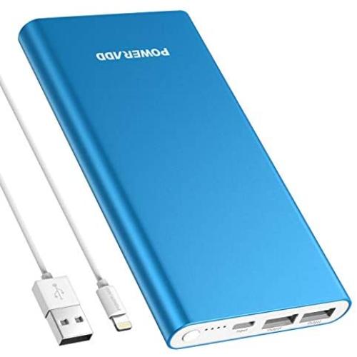 POWERADD Pilot 4GS 12000mAh Portable Charger with 8-Pin Input, Power Bank Compatible with iPhone Xs/XR/X/8/8P/7/6S/6/SE/5/4S Samsung S9/S8/S7 and More, Blue (8 Pin Cable Included)