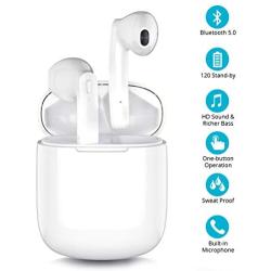 Bluetooth 5.0 Wireless Earbuds, Wireless Bluetooth Headphones with Deep Bass HiFi Stereo Sound, Built-in Mic Earphones with Portable Charging Case for iOS and Android