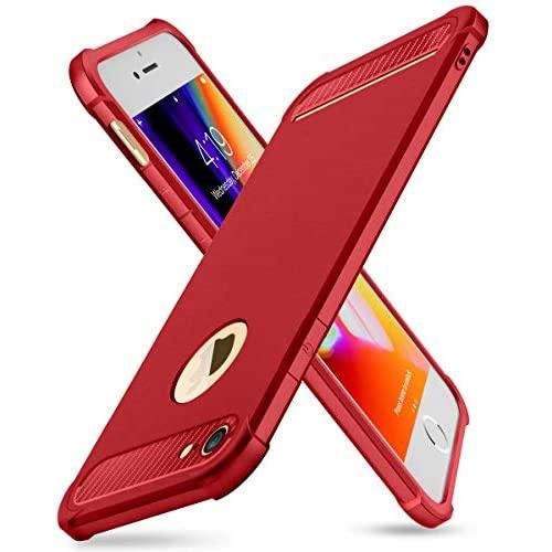 SUPBEC iPhone 7/8 Case with Card Holder and [ Screen Protector Tempered Glass x2Pack] Protective Ultra-Thin-Slim Cover with Silicone TPU Shockproof Rubber Wallet Case for iPhone7 / iPhone8-Red