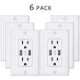 NUOZHI USB Outlet,15A Duplex Receptacle with Dual USB ports (5V/4.2A), Compatible with iPhone XS/MAX/XR/X/8, Samsung Galaxy S9/S8/S7, LG, HTC & other Smartphones, ETL Listed, White 6 Pack