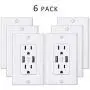 NUOZHI USB Outlet,15A Duplex Receptacle with Dual USB ports (5V/4.2A), Compatible with iPhone XS/MAX/XR/X/8, Samsung Galaxy S9/S8/S7, LG, HTC & other Smartphones, ETL Listed, White 6 Pack