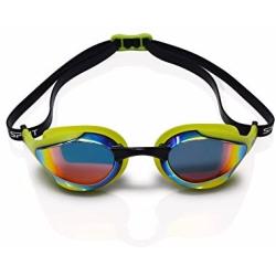 Fluidix Competitive Swimming Goggles | Low Profile, Comfy & Adjustable Fit | Hydrodynamic Wide Angle Lenses for Better Vision | Anti Fog & Mirror Lenses | for Racing, Fitness, Triathlons, Laps & More