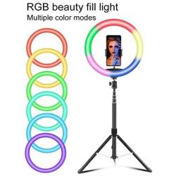 LED RGB Ring Light kit, 10 inch Ring Light, with Tripod Stand, Mobile Phone Stand with Adjustable Temperature Lighting, Used for Camera/Selfie/TikTok/Makeup/Video Shooting (Upgraded Version)