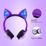 Isightguard Kids Headphones, Wired Headphones On Ear, Cat Ear Headphones with LED for Girls, 3.5mm Audio Jack for Cell Phone (Purple)