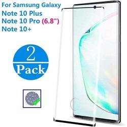 [2 Pack] Galaxy Note 10 Plus Screen Protector Tempered Glass Protector [9H Hardness] [Fingerprint Recognition] [3D Curved Coverage] for Samsung Galaxy Note 10 Plus/Note 10 Pro/Note 10+ (6.8")