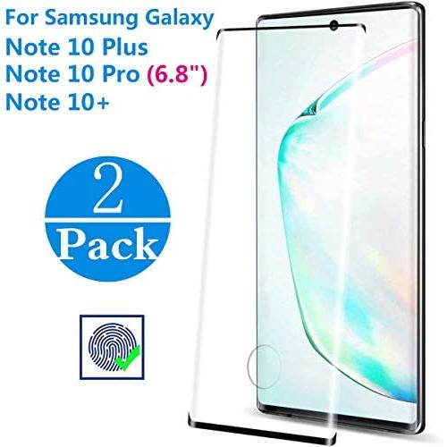 [2 Pack] Galaxy Note 10 Plus Screen Protector Tempered Glass Protector [9H Hardness] [Fingerprint Recognition] [3D Curved Coverage] for Samsung Galaxy Note 10 Plus/Note 10 Pro/Note 10+ (6.8")