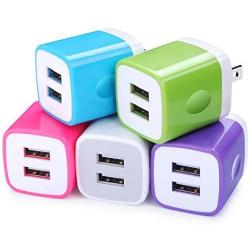 2.1A USB Wall Charger, FiveBox 5Pack Dual Port USB Adapter Wall Charger USB Plug Charging Block Charger Brick Charger Cube Charger Box Compatible iPhone 11/Xs/XR/X/8/7/6, Samsung, Android, LG, Moto