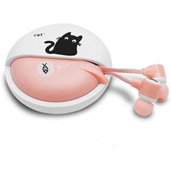 QearFun Stereo 3.5mm in Ear Cat Earphones Earbuds with Microphone with Earphone Storage Case for Smartphone MP3 iPod PC Music (Pink)