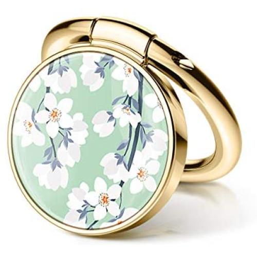 GVIEWIN Cell Phone Ring Holder Finger Kickstand, 180° Rotation Metal Flower Ring Grip for Magnetic Car Mount Compatible with All Smartphones Adhesive to All Phone Cases (Windflower/Gold)