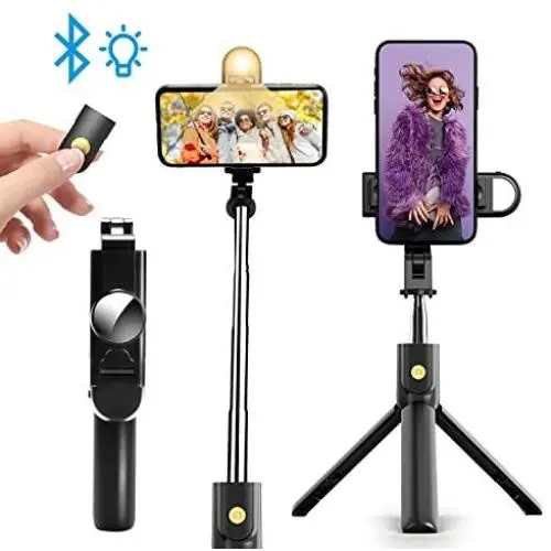 Selfie Stick Phone Tripod Stand - Portable Cellphone Tripod with Bluetooth Remote & Fill Light, Lightweight Smartphone Tripod for iPhone & Android Phone, Extendable to 27.6 Selfie Stick Phone Tripod Stand - Portable Cellphone Tripod with Bluetooth Remote & Fill Light, Lightweight Smartphone Tripod for iPhone & Android Phone, Extendable to 27.6