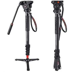 Monopod, COMAN KX3232 73.2 inch Professional Monopod Tripod Lightweight Aluminum Telescopic Camera Monopod with Pan Tilt Fluid Head and Tripod Base for DSLR Video Cameras