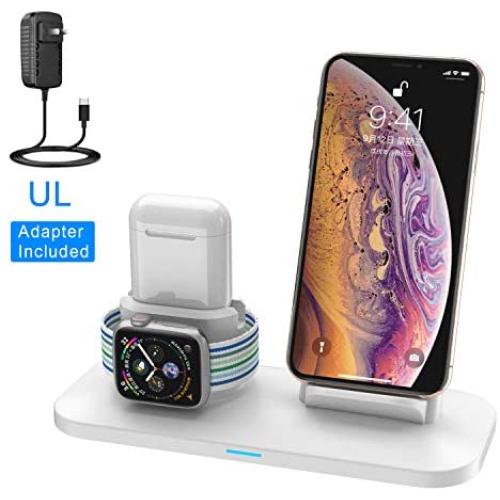 Wireless Charger, 3 in 1 Wireless Charging Station for Apple Watch and iPhone Airpods, Wireless Charging Stand Compatible for Apple iPhone X/XS/XR/Xs Max/8/8 Plus Apple Watch Series 4 3 2 1 Airpods
