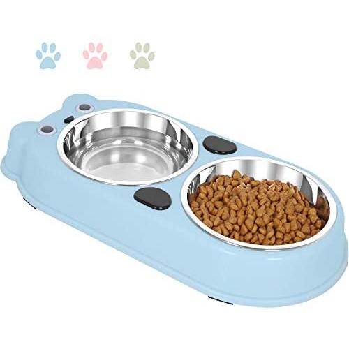 Upsky Double Dog Cat Bowls Double Premium Stainless Steel Pet Bowls with Cute Modeling Pet Food Water Feeder