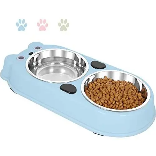 Upsky Double Dog Cat Bowls Double Premium Stainless Steel Pet Bowls with Cute Modeling Pet Food Water Feeder Upsky Double Dog Cat Bowls Double Premium Stainless Steel Pet Bowls with Cute Modeling Pet Food Water Feeder