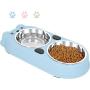 Upsky Double Dog Cat Bowls Double Premium Stainless Steel Pet Bowls with Cute Modeling Pet Food Water Feeder