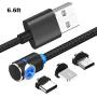 YICHUMY 6.6ft 90 Degree Magnetic 3 in 1 Charging Cable USB Charger Cable Micro USB/Type C/L Connectors Magnetic Led Indicator for All Cell Phones Universa Charger Cable Multiple Charger Cable (Black)