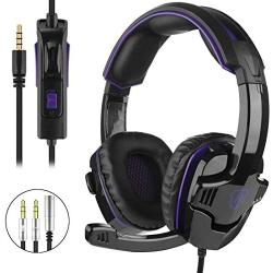 Geekria SADES SA-930 3.5MM Gaming Headsets with Mic and Volume-Control for Google Stadia, PS4, New Xbox One, Laptop, Tablet, PC, Mobile Phones, Noise Cancellation Stereo Music Headphone (Purple)