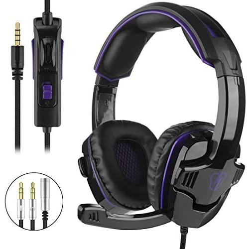 Geekria SADES SA-930 3.5MM Gaming Headsets with Mic and Volume-Control for Google Stadia, PS4, New Xbox One, Laptop, Tablet, PC, Mobile Phones, Noise Cancellation Stereo Music Headphone (Purple)