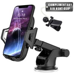 Car Phone Mount Smart Phone Holder for Car 2 in 1 Dashboard Windshield & Air Vent Universal Fit Mobile Phone Cradle with Adjustable Knob One Click Release Button for iPhone Xs MAX XR X Samsung (Black)