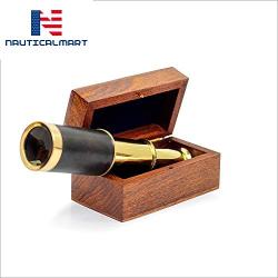 Miniature Beautiful Handcrafted Handheld Brass Telescope with Rosewood Box - Pirate Navigation Gifts - NauticalMart (6 Inches, Polished Brass)