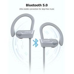 Letscom Bluetooth Headphones, 15Hrs Playtime Wireless 5.0 Earbuds IPX7 Waterproof Sport Running in-Ear Headsets w/Mic Stereo Sound Noise Cancelling for Work Home Office