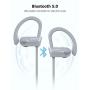 Letscom Bluetooth Headphones, 15Hrs Playtime Wireless 5.0 Earbuds IPX7 Waterproof Sport Running in-Ear Headsets w/Mic Stereo Sound Noise Cancelling for Work Home Office