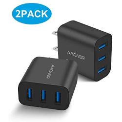 Amoner Wall Charger, Upgraded 2Pack 15W 3-Port USB Plug Cube Portable Wall Charger Plug for iPhone Xs/XS Max/XR/X/8/7/6/Plus, iPad Pro/Air 2/Mini 2, Galaxy10/9/8/7, Note9/8, LG, Nexus and More