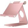 OMOTON Adjustable Tablet Stand iPad Stand Compatible with iPad 10.2 2019, New iPad Pro 11/12.9 inch 2020, iPad 9.7 2018, iPad Mini, iPad Air, Nintendo Switch, and All Cellphones Smart phone, Rose Gold