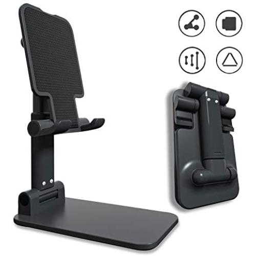 Adjustable Phone Stand Holder, ZHIKE Foldable Tablet Stand Mobile Phone Mount for Desk Compatible with Samsung Galaxy ipad Mini iPhone 11 Series X Xs max All Smartphones Smartphone, Kindle (Black)